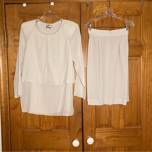 NWOT DW3 David Warren Vintage 80s Blouse & Skirt Set Career Dress Cream Size 10